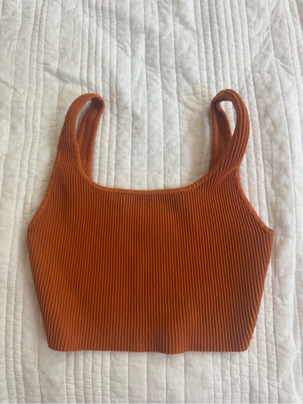 Aritzia Ribbed Square-Neck Crop Tank - Rust